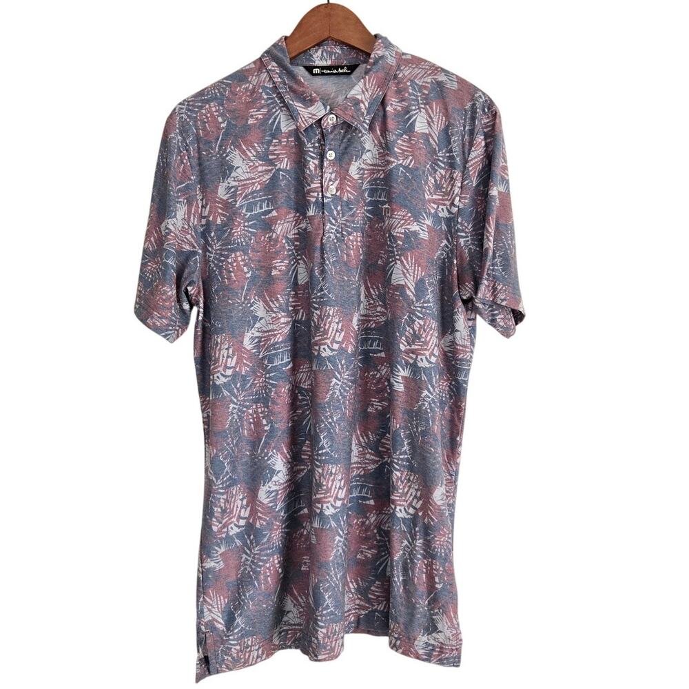 Travis Mathew Blue Floral Print Polo Shirt Size L Pima Cotton Golf Athleisure